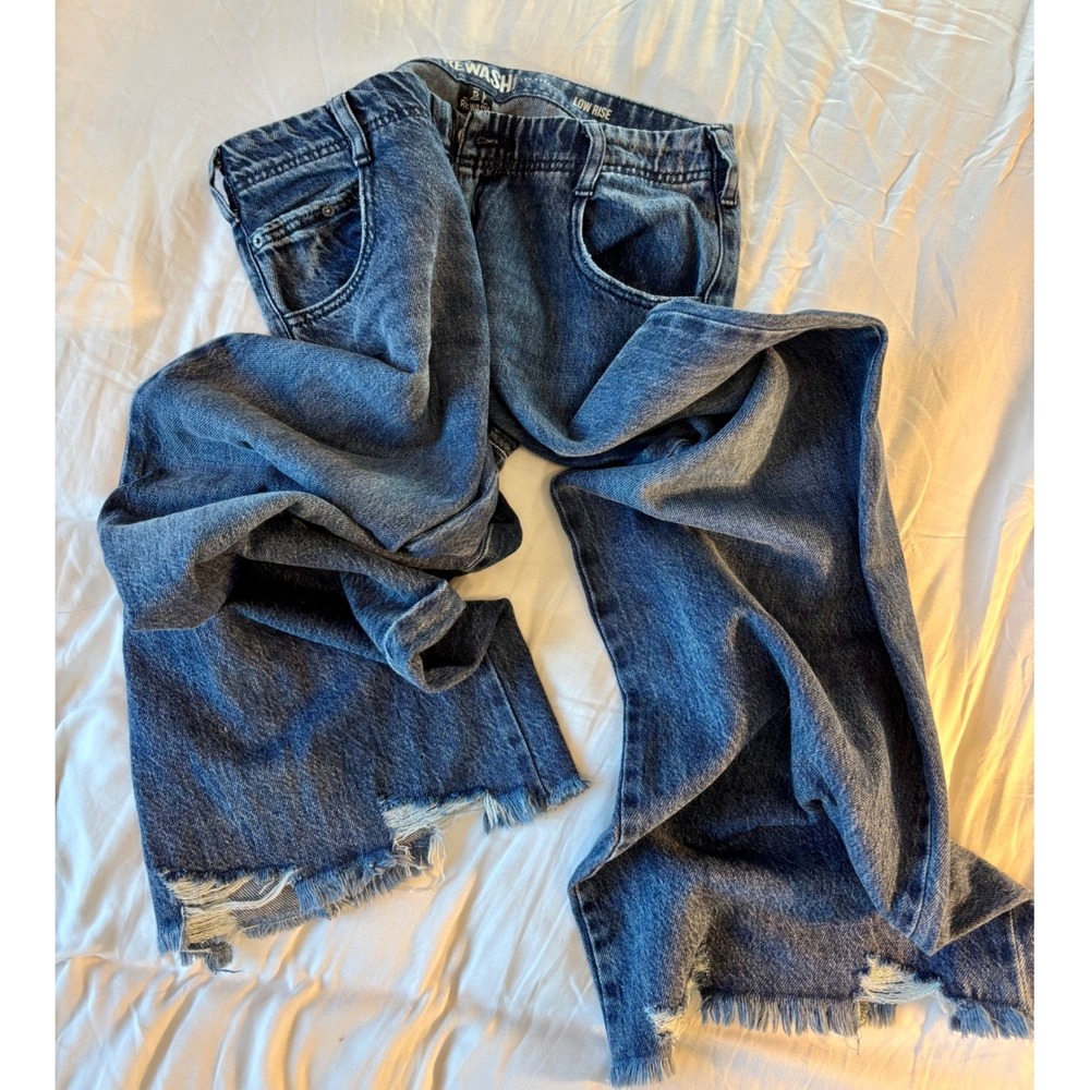 Rewash Los Angeles Low Rise Wide Leg Blue Jeans Raw Hem Size 5 27